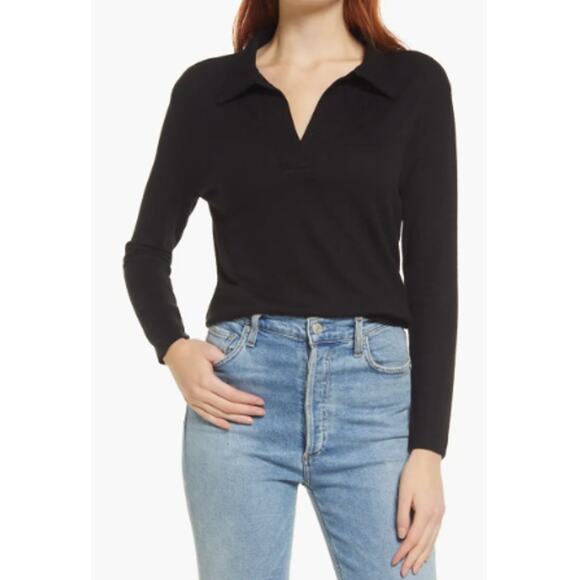 New CASLON NORDSTROM Women's Olive Long Sleeve Knit Polo Top Size S - Picture 2 of 6